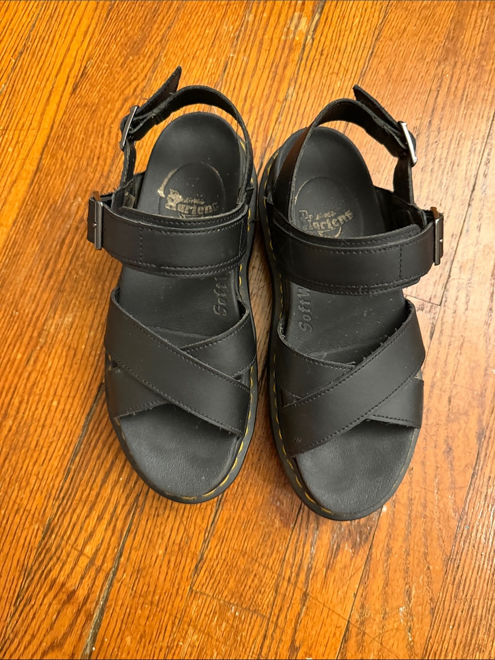 Dr. Martens Black Leather Crisscross Buckle Sandals